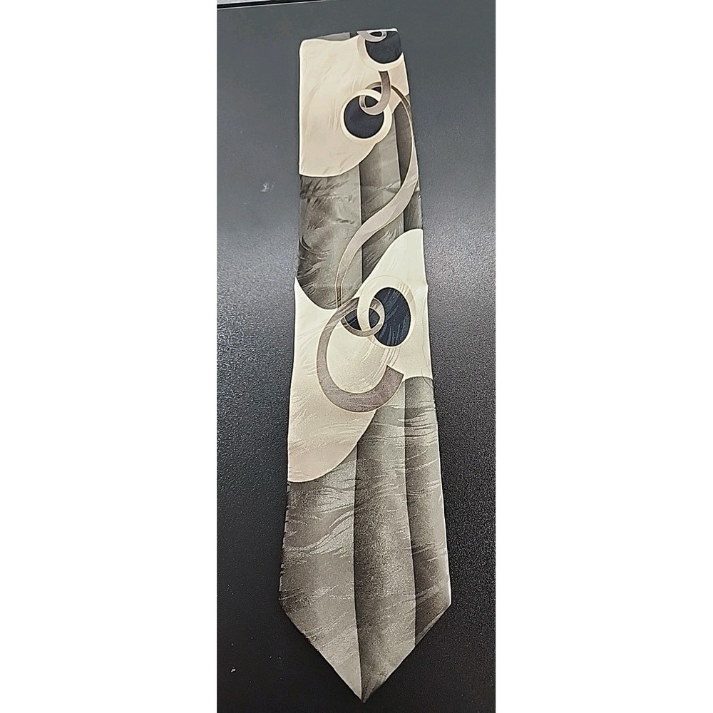 CROFT & BARROW Silk‎ Neck Tie Blck Ivory Geometric Design